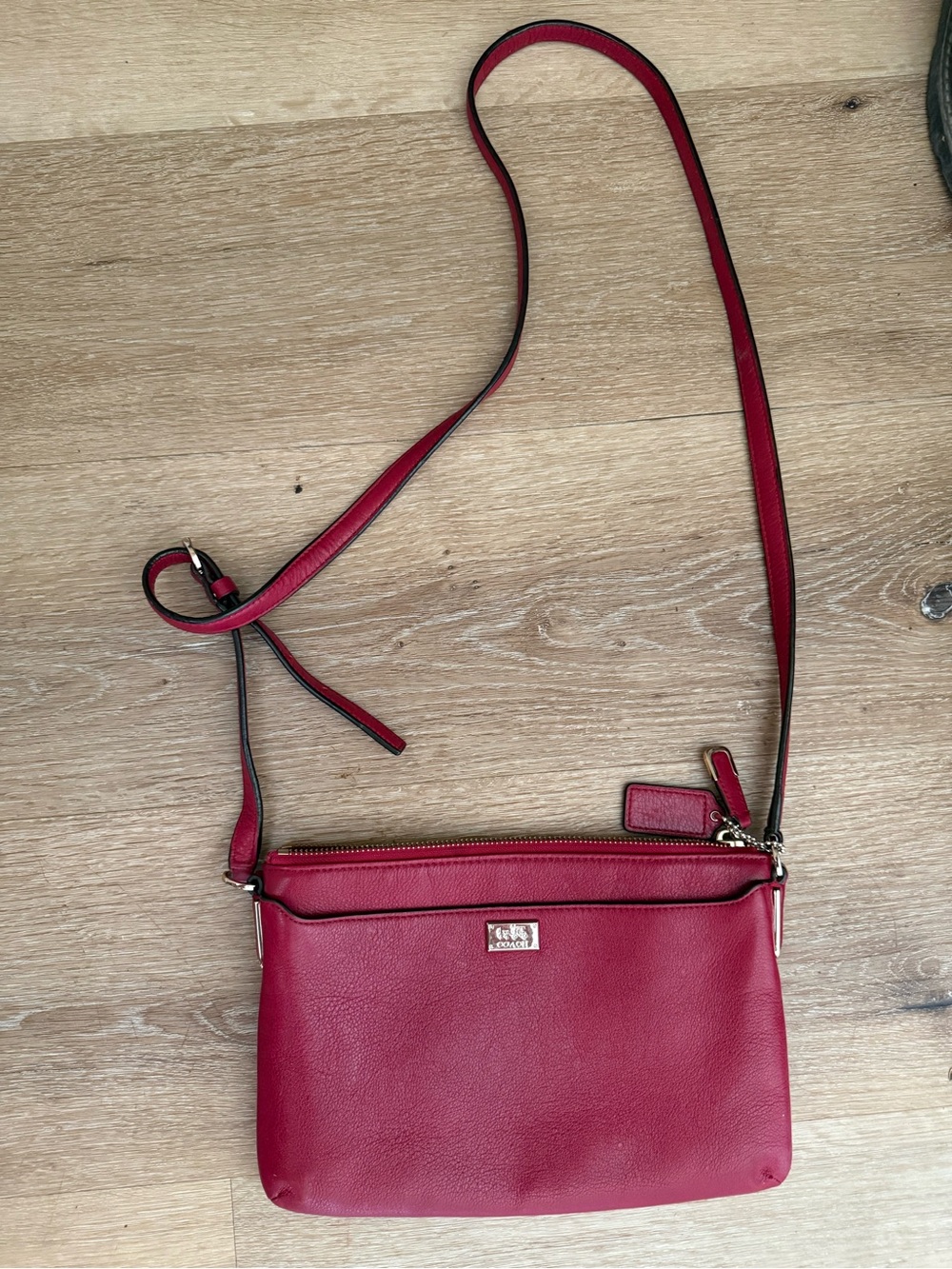 Coach Pebble Leather Crossbody Bag in Red burgundy